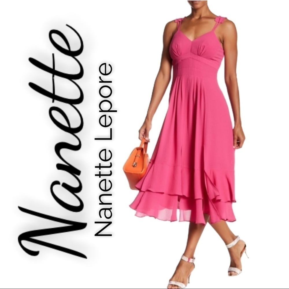 NANETTE LEPORE Pink Strappy Tiered Midi Dress, Size 4